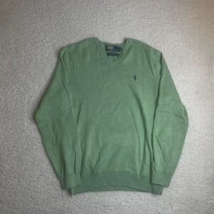 Vintage Polo Ralph Lauren men's pastel green v neck pita cotton sweater preppy M